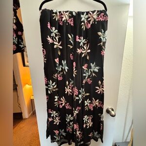 Torrid Black Floral Feel the Fit Wide Leg Pants with Pink & Blue Blooms Tall